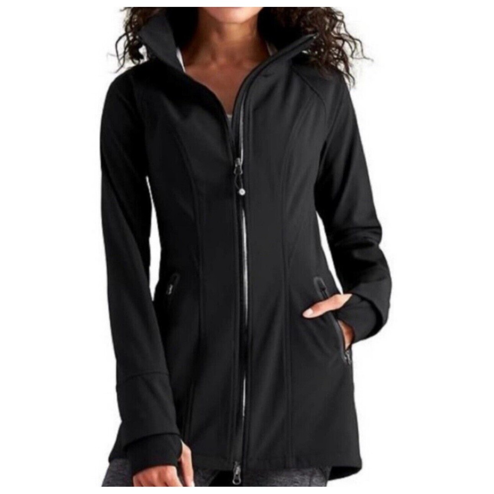 Athleta Jacket Womens Small Long Black Soft Shell Full Zip Bainbridge Trench